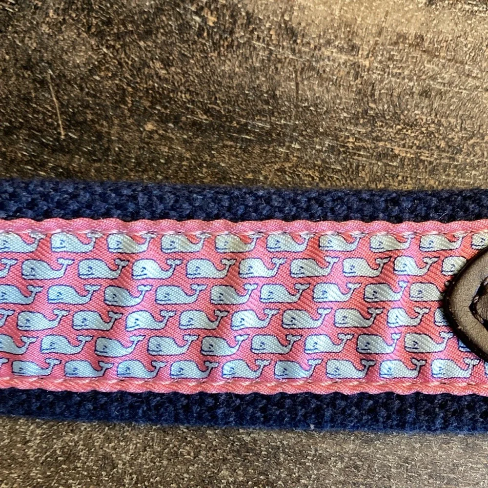 Vineyard Vines Kids Whale‎ Pattern Canvas Belt Size 32 Pink Blue Nautical